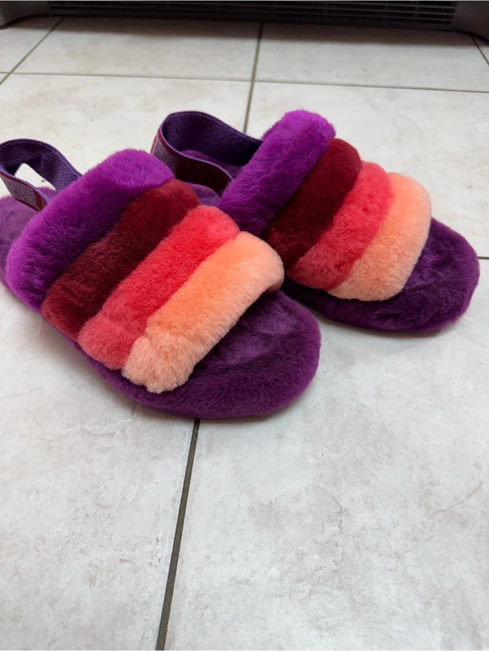 UGG fluff yeah slipper slides berry purple pink peach furry